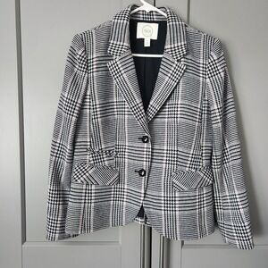 1901‎ Houndstooth Wool Blend Blazer Women 8 Plaid Jacket Preppy Dark Academia